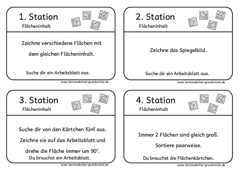 8 Stationskarten zum Flächeninhalt